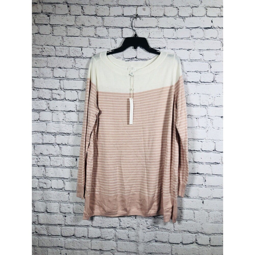 Caslon Women Striped Colorblock Knit Sweater Tunic Blush Pink White Size L